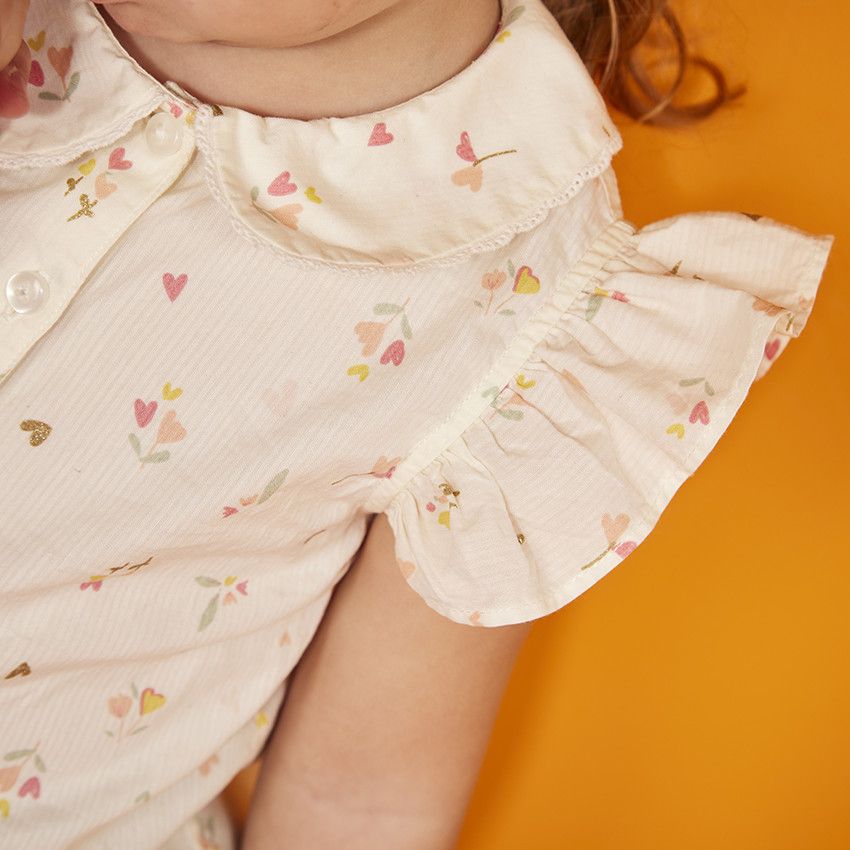 Chemisier manches courtes imprimé fleurs pour bébé fille - Ecru