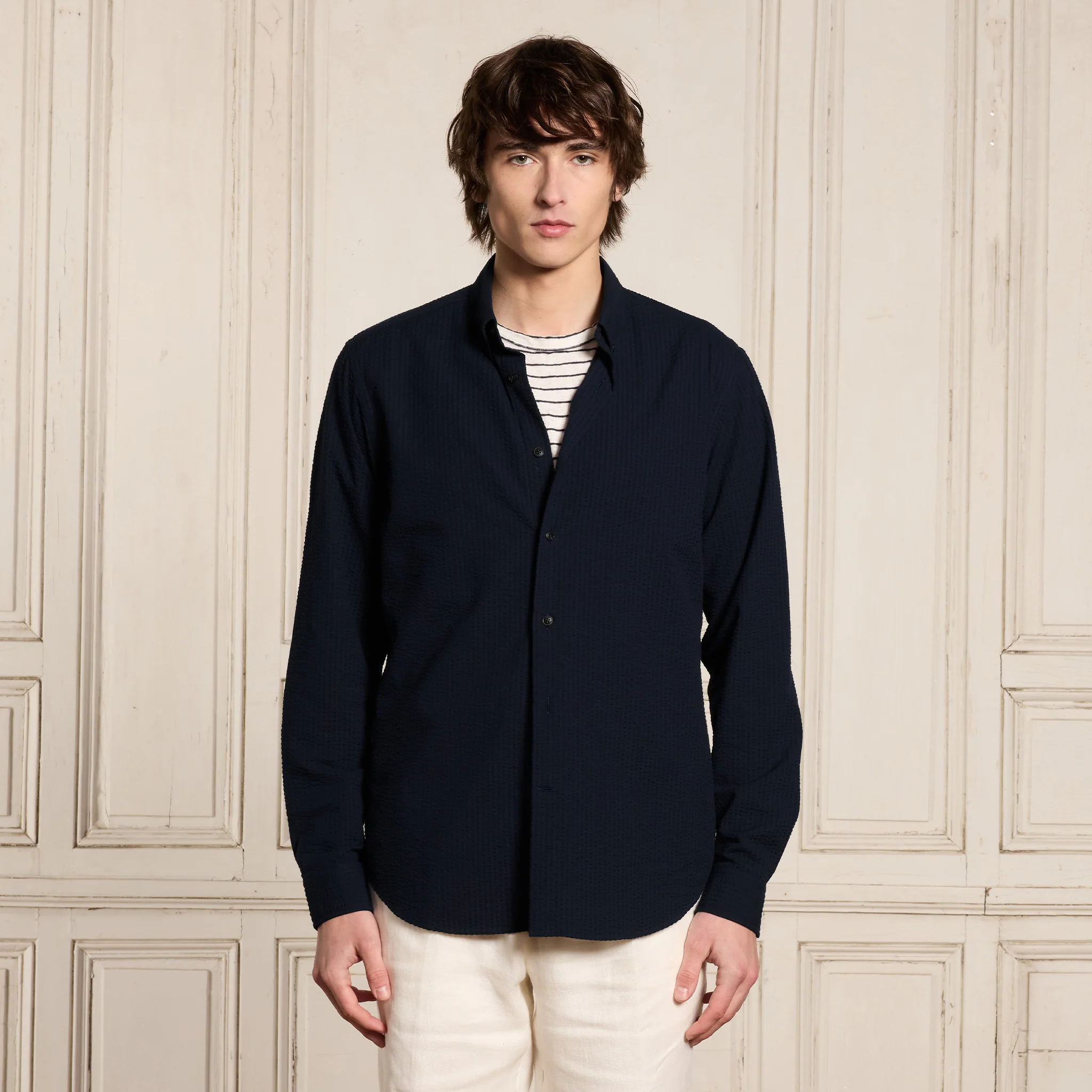 Navy seersucker shirt