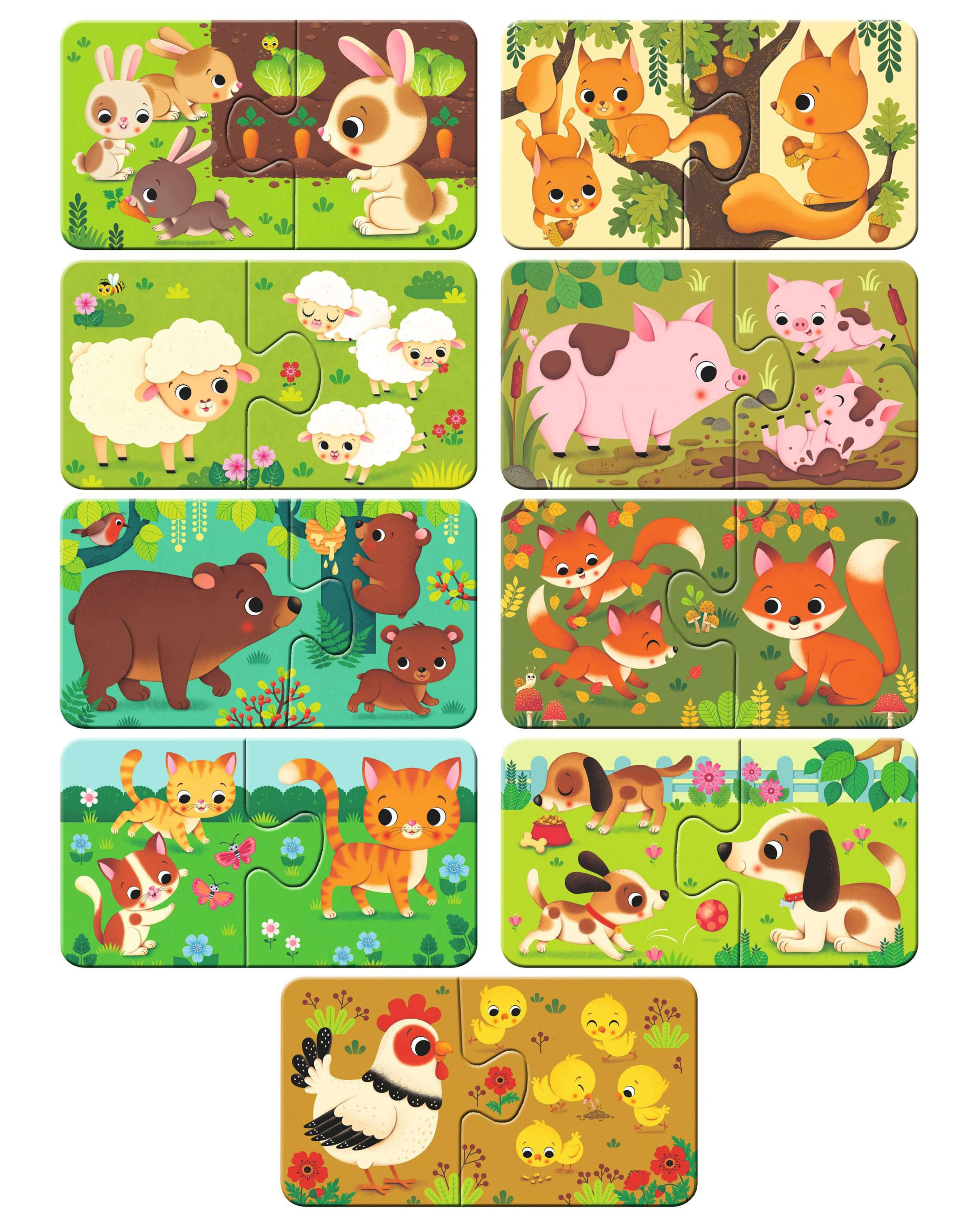 Puzzle TIERE UND IHRE KINDER 9x2-teilig