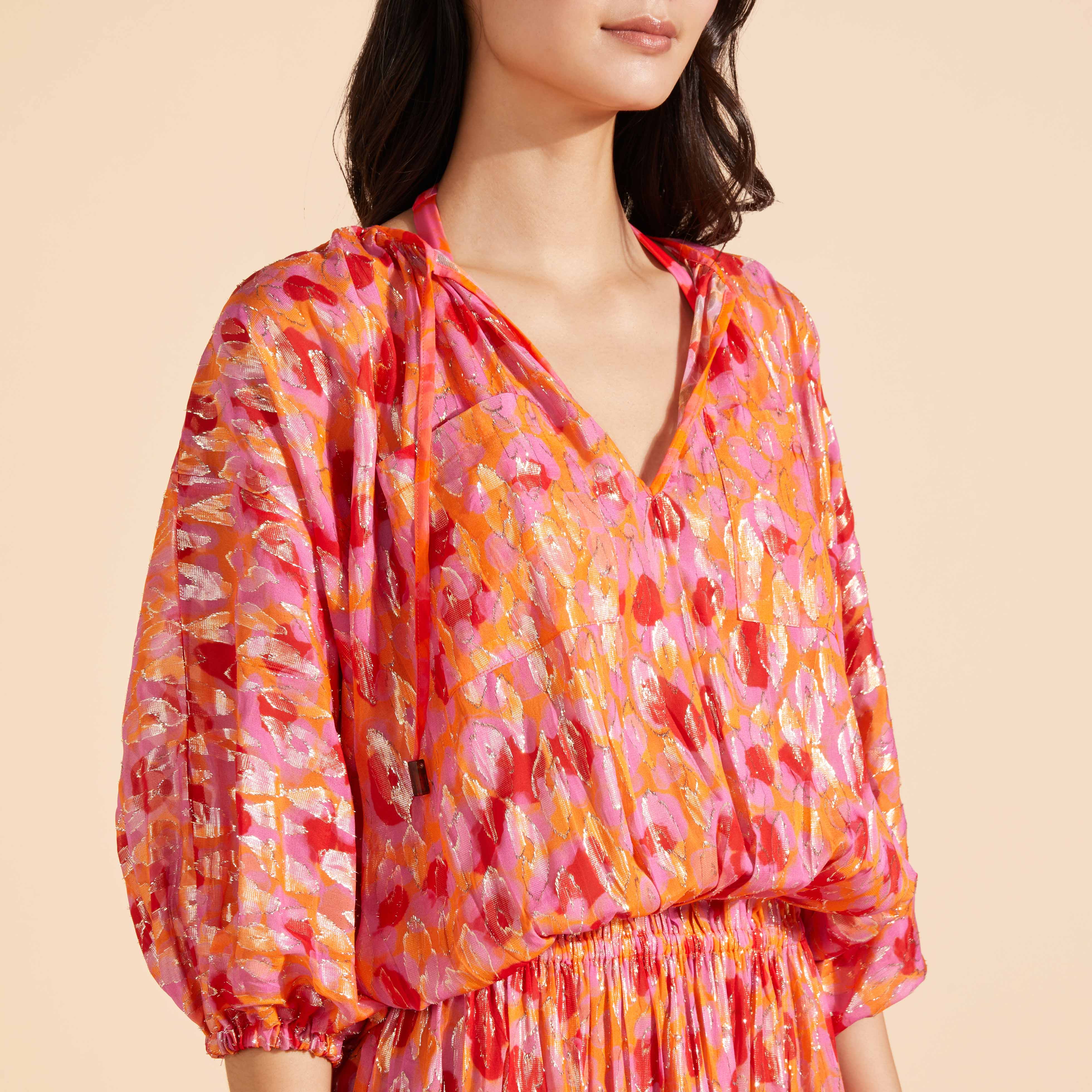 Robe Courte à Volants en Soie Femme New Leopard