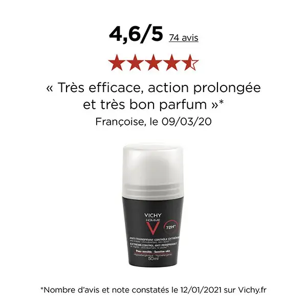 Desodorante antitranspirante roll-on Vichy Men's 72h Extreme Control 50ml