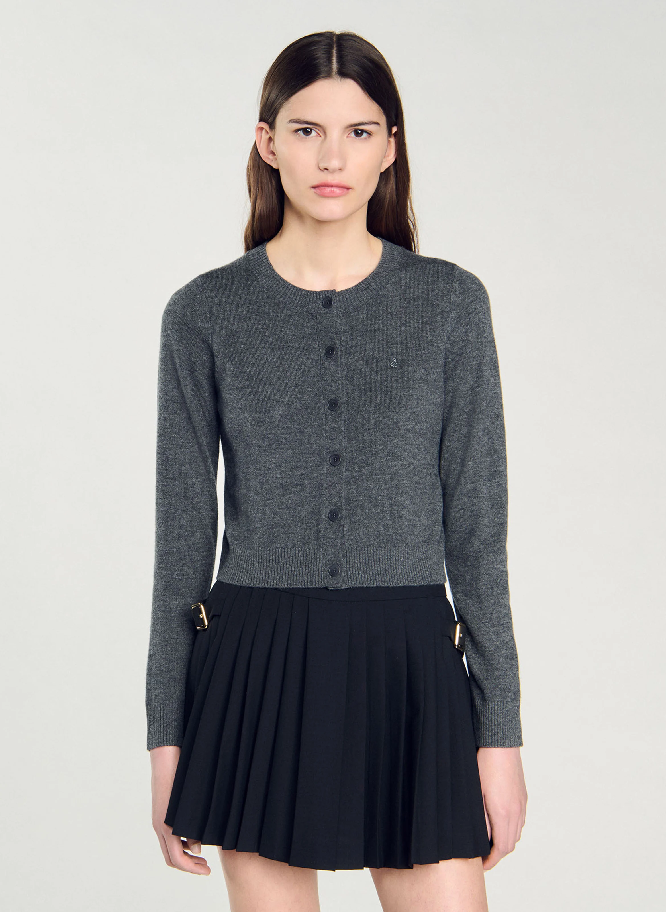 Gilet col rond en laine mélangée | Gris
