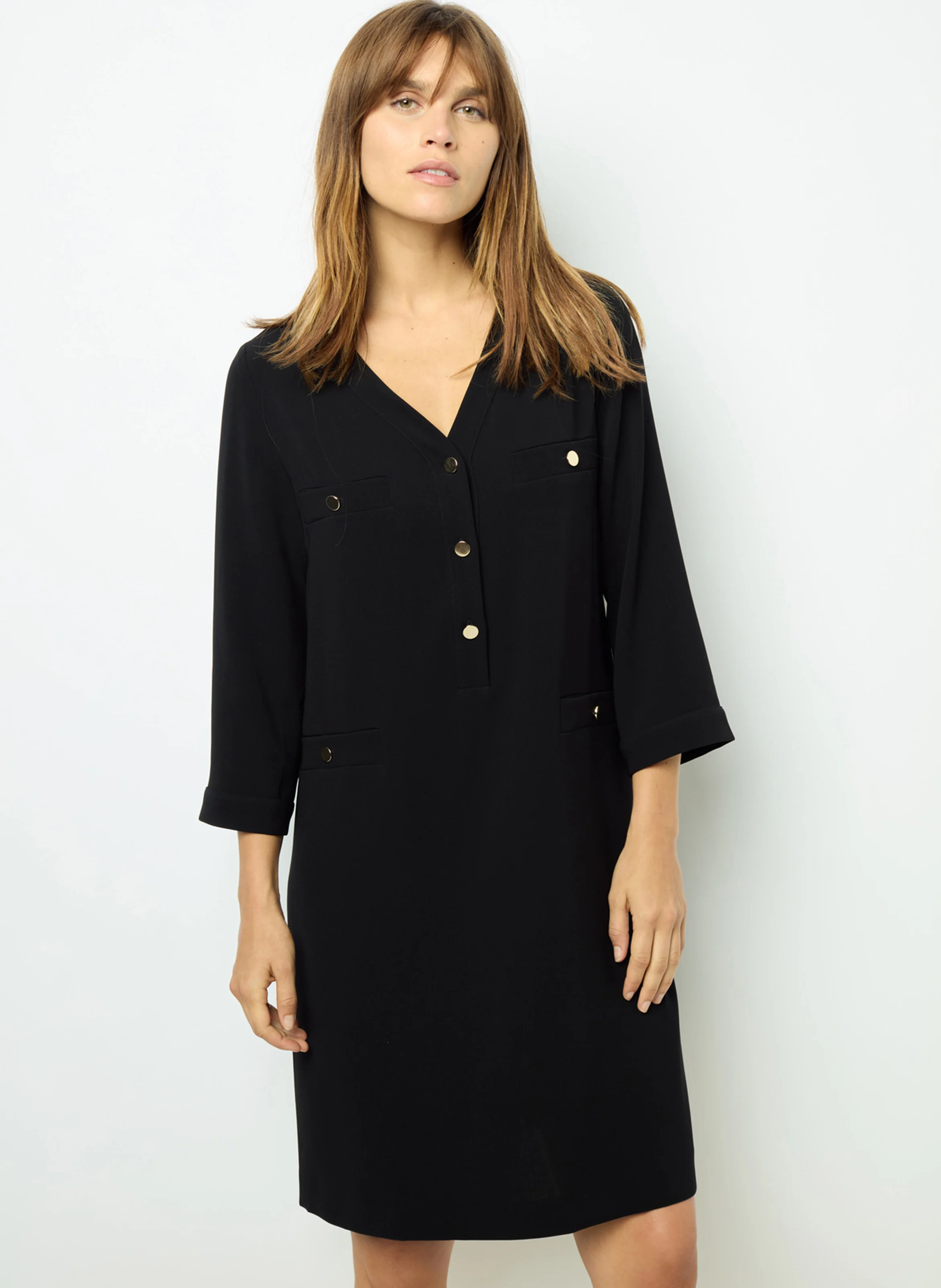 SIDONIE - Robe courte col V | Noir