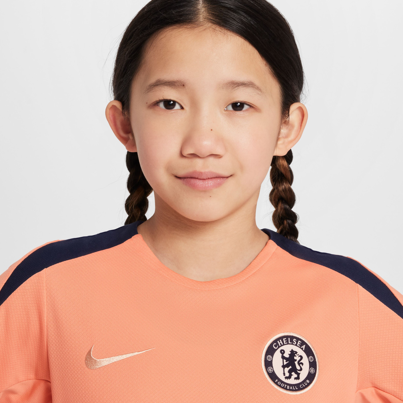 Nike Chelsea Strike Trainingsshirt 2024-2025 Kids Lichtroze Donkerblauw Goud