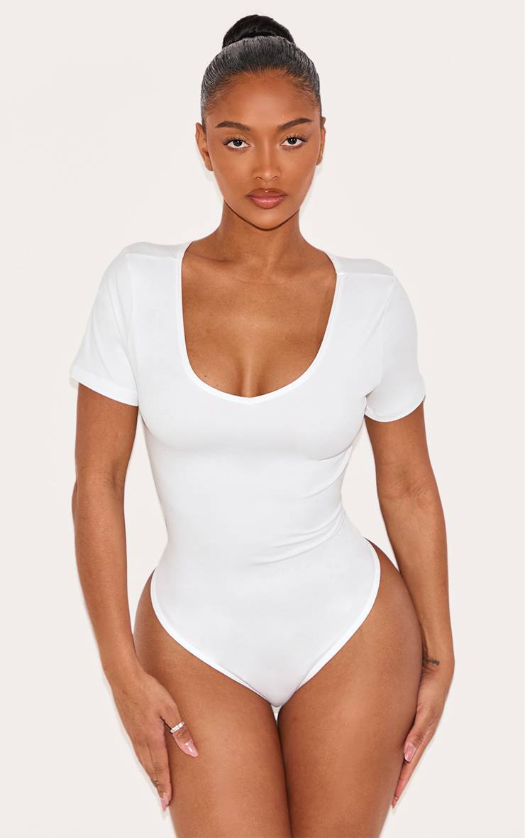 Blanc Body À Manches Courtes Col V Sculpté Shape