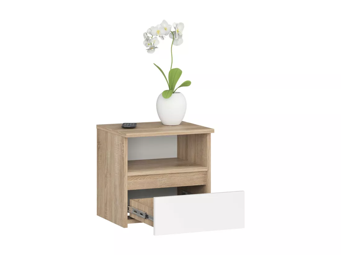 Table de chevet AKORD CL1 Chêne Sonoma 40 cm 1 tiroir façade Blanche 1 étagère 40x35x40 cm