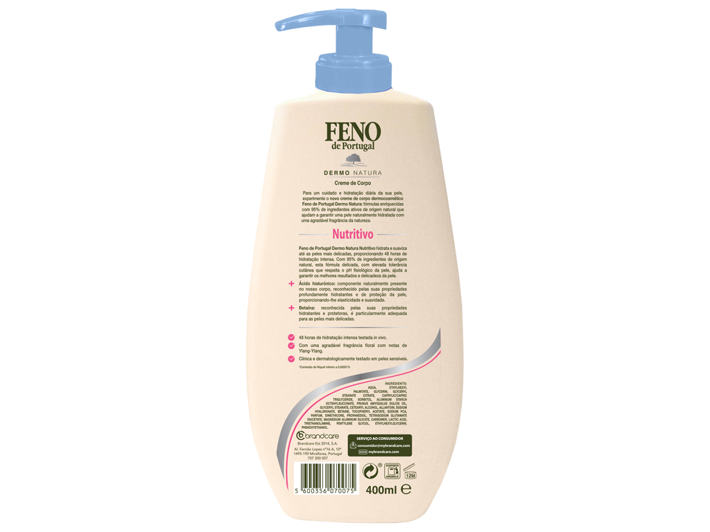 CREME DE CORPO DERMO NATURA NUTRITIVO FENO DE PORTUGAL 400 ML
