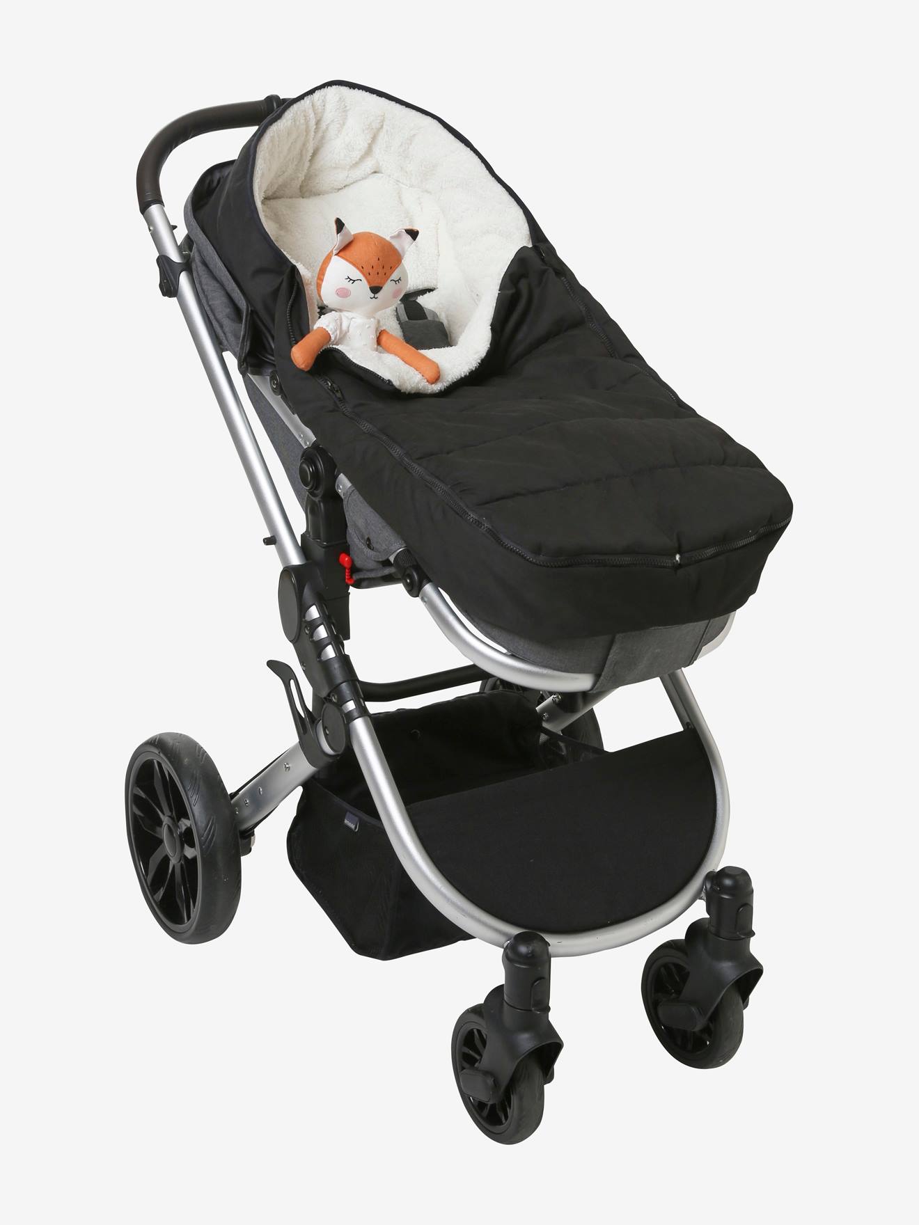 Bolsa Chancellor para carrinho de bebê feita de tecido preto liso e impermeável.