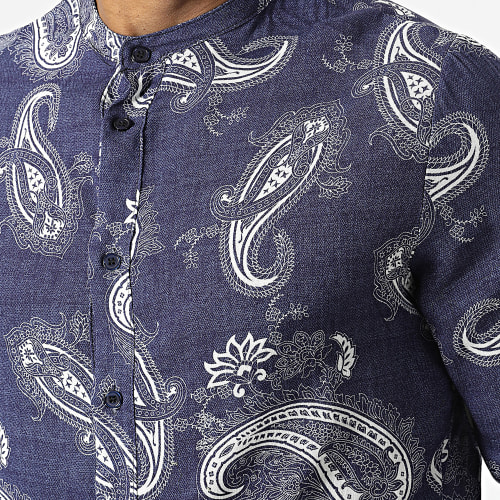 Chemise Manches Longues Col Mao Bandana UY841 Bleu Marine