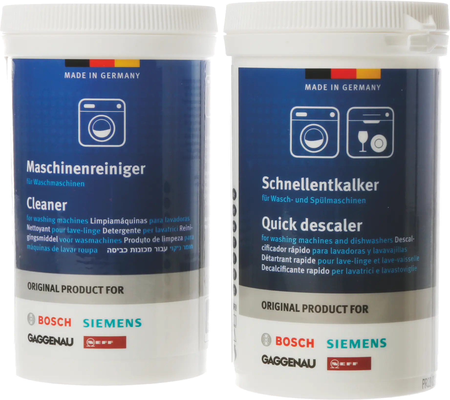 Set met reinigingsmiddel en snelontkalker voor wasmachines 00312276