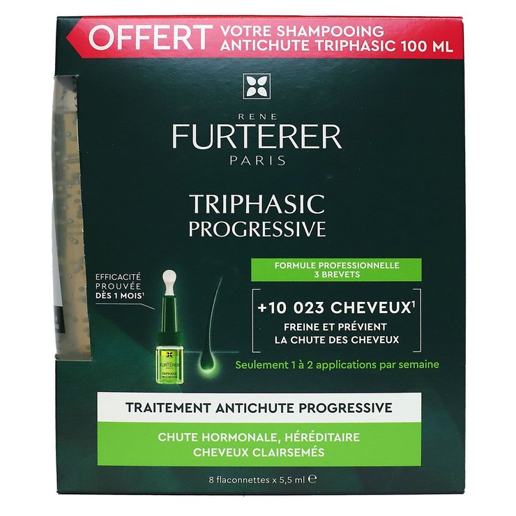 Triphasic Progressive traitement anti-chute 8 ampoules + shampooing offert