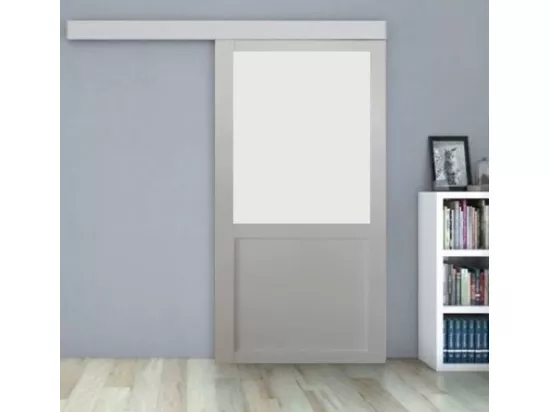 Porte Coulissante Athena Blanc H204 X L73 + Rail Alu Bandeau Blanc Gd Menuiseries