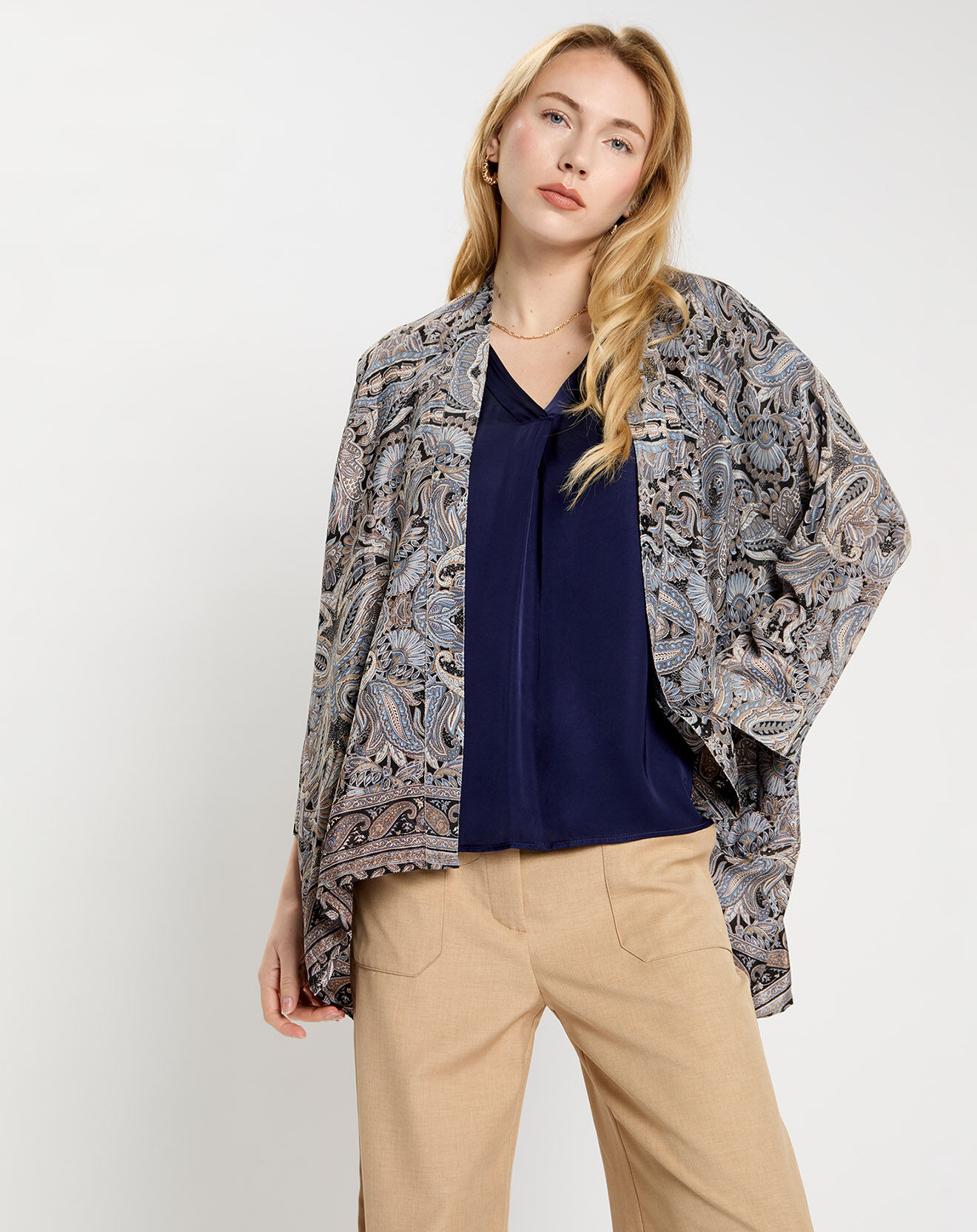 Lauren Vidal Kimono en Soie mélangée Sasha multicolore