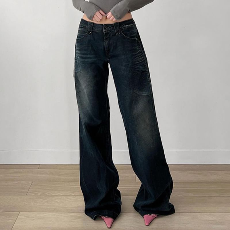 PolkaBella - Lage taille gewassen wijde jeans