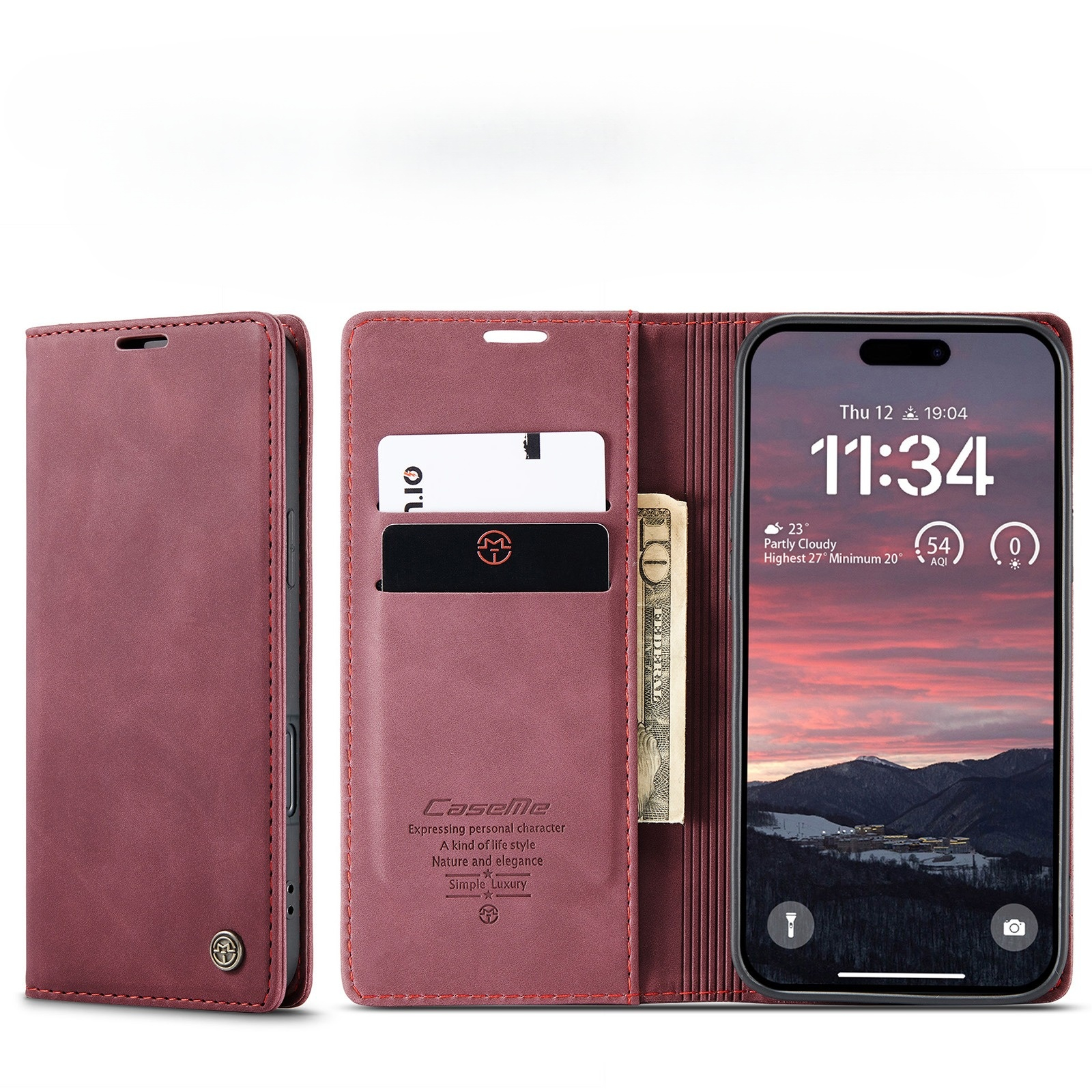 iPhone Air Leder Tasche Flip Wallet Etui mit Kartenfächern - Rot