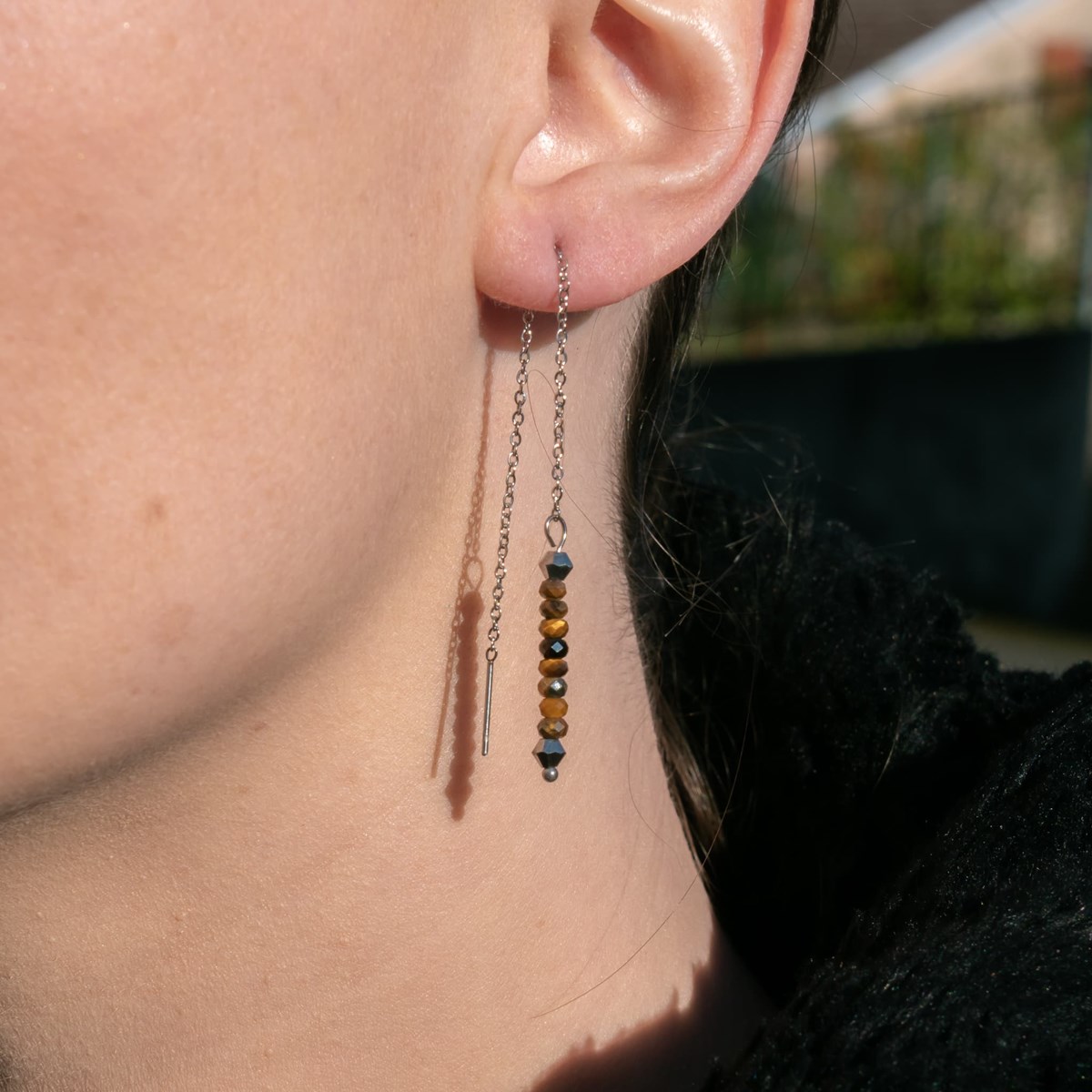 Collier, bracelet et boucles d'oreilles Lumia en pierres Oeil de Tigre