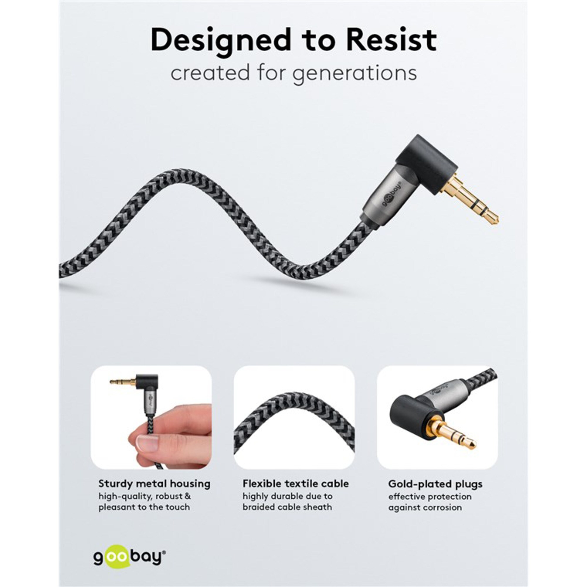 goobay Kabel Plus Audio Verbindungskabel AUX 3,5mm stereo, 90°