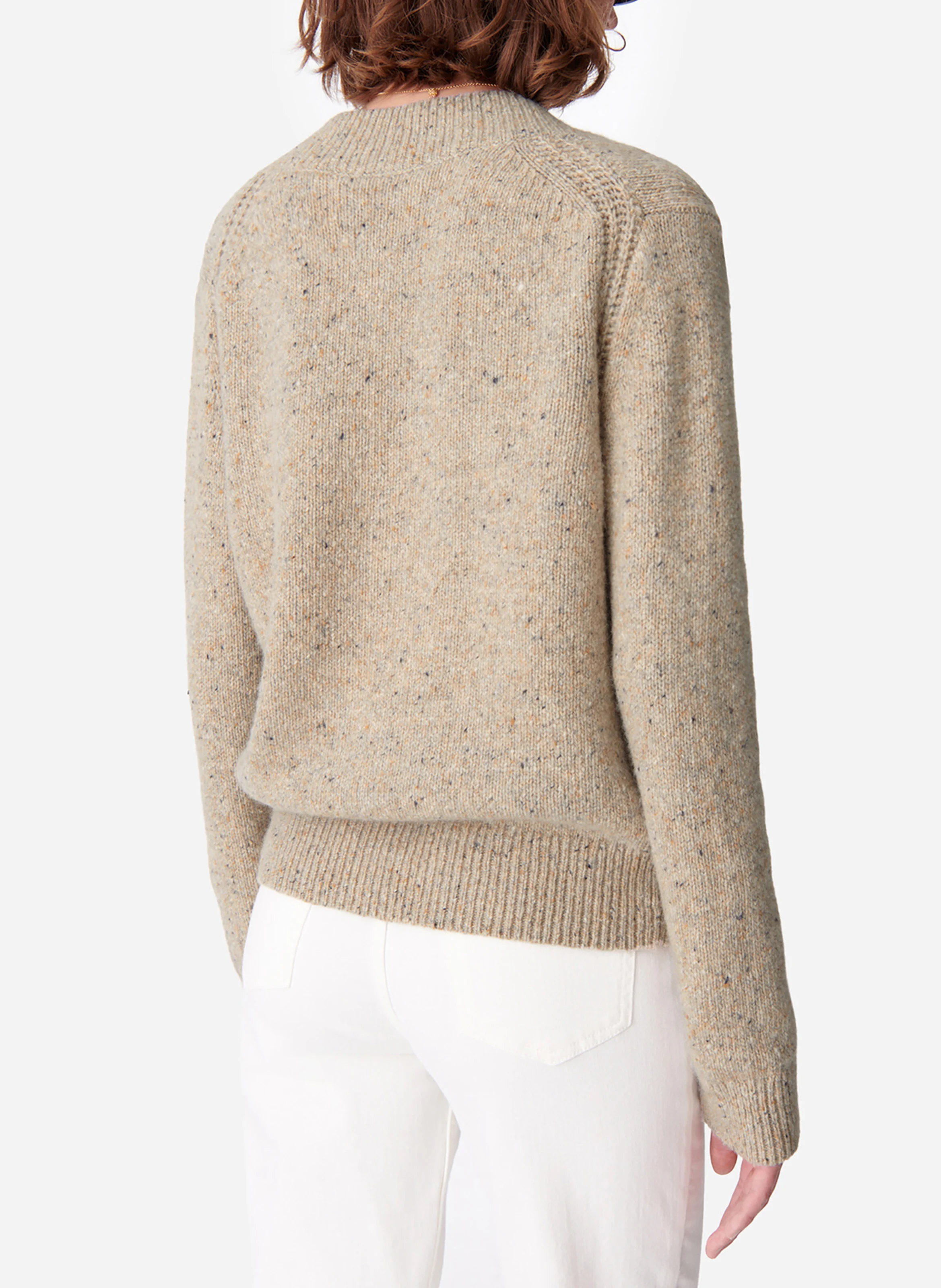 DAMITA - Pull col V droit en laine mélangée | Beige