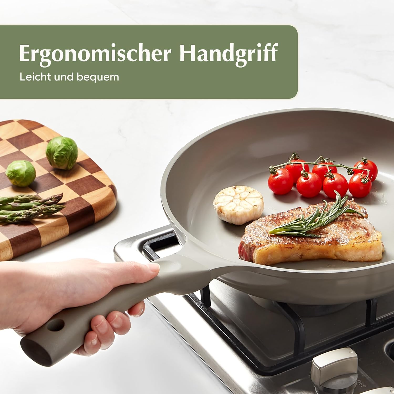 Redchef Topfsets Pfannenset, Keramik Topfset Induktion, Kochgeschirr-Set 11-teiliges, Induktions Töpfe Set mit Glasdeckel, PTFE-frei PFAS-frei für alle Herdarten geeignet, Spülmaschinenfest (Grau)