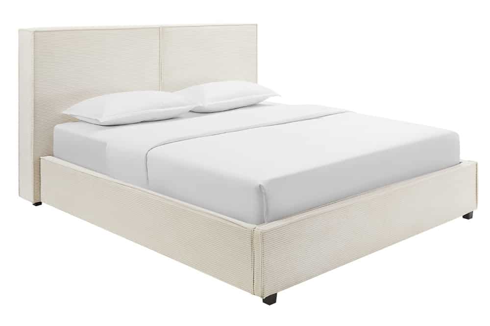 Modernes Boxbett ROCCO 180x200cm beige Cord mit Stauraum und Lattenrost