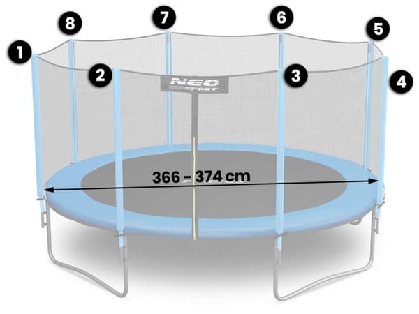 Sikkerhetsnett for utendørs trampoline 366-374 cm (12 fot)Dette slitesterke sikkerhetsnettet er designet for utendørs trampoliner og er kompatibelt me