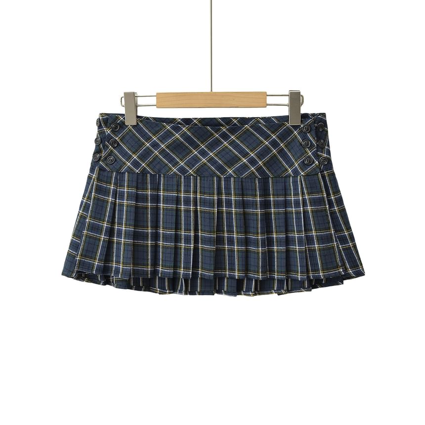 Webeisque - Geruite mini-plooirok met lage taille