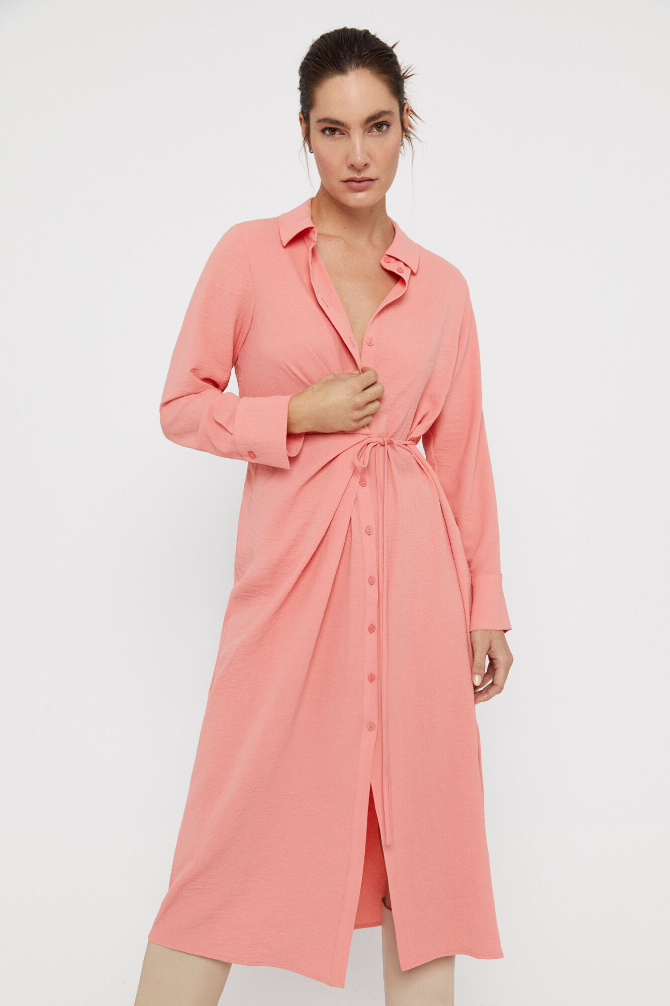 Vestido midi cruzado - Coral