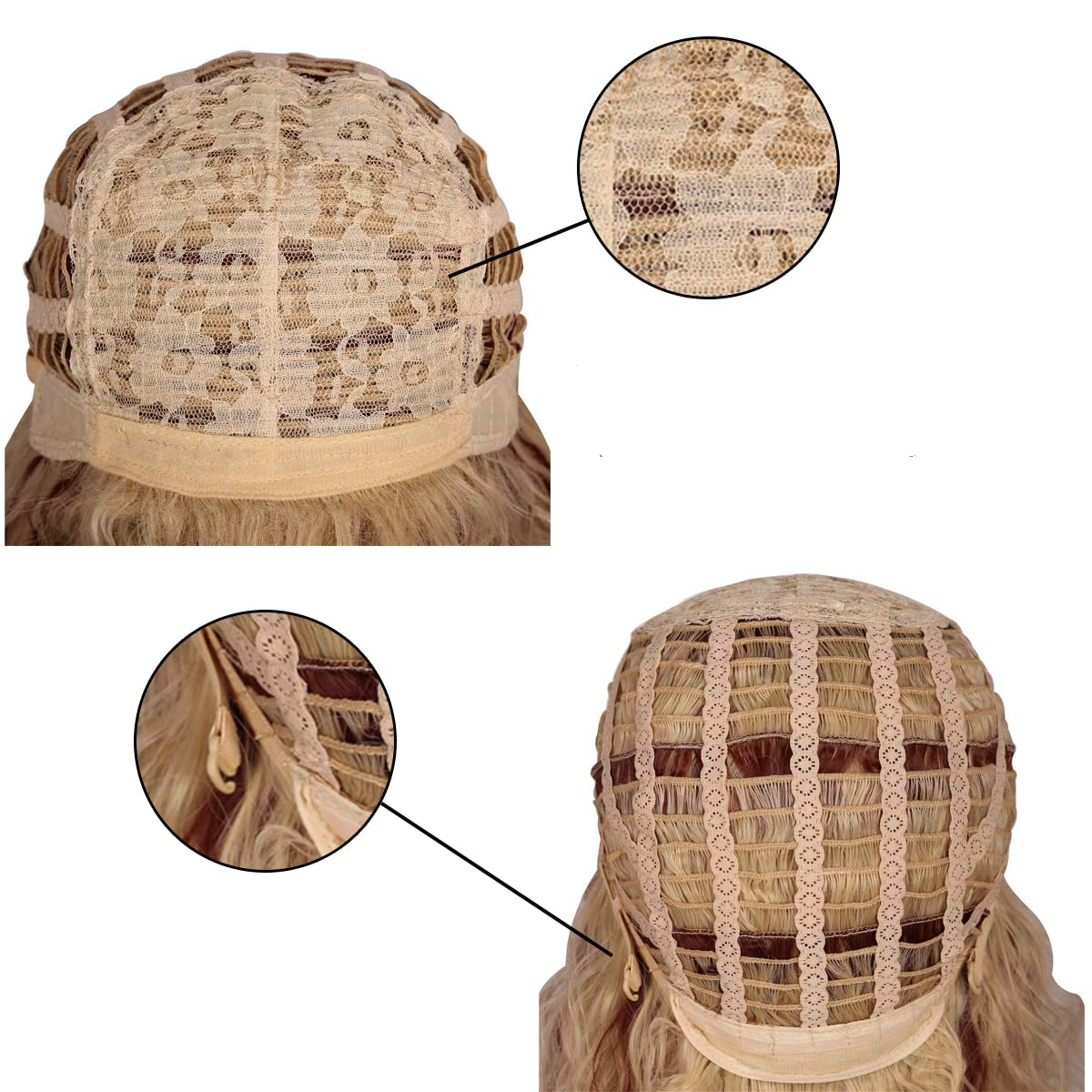 (60cm) 80er Jahre Rock Perücke mit Locken Fasnacht Kostüm Zubehör Motto Party / Halloween Accessoire inkl. Haarnetz - Blond / Braun