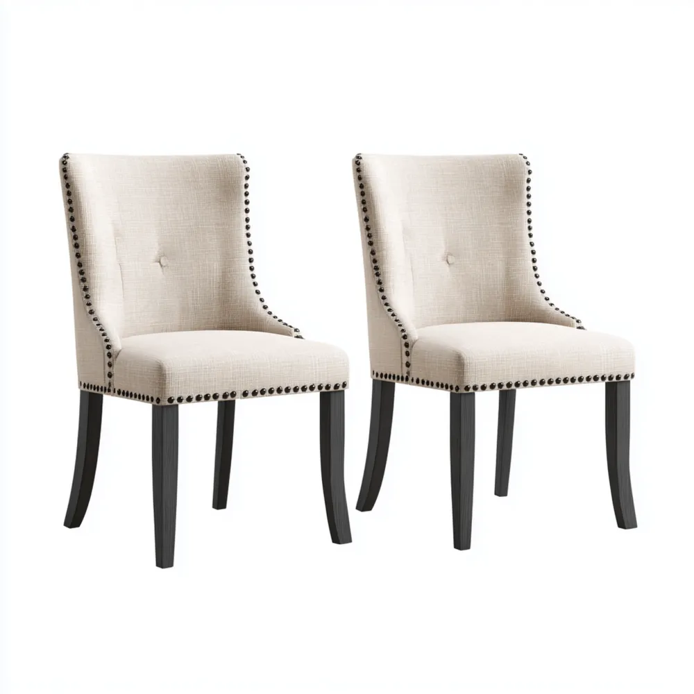 Esszimmerstuhl Set aus Stoff mit Nieten – Beige – Elegantes Design 50x