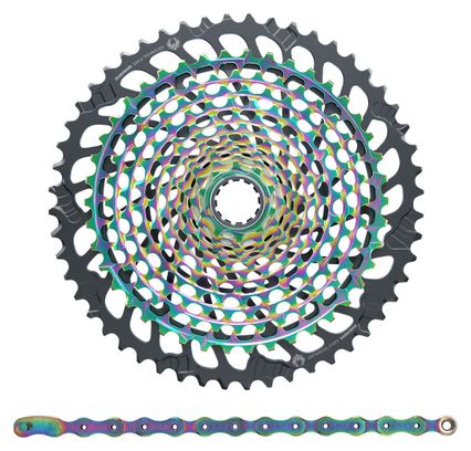 Pack Cassette Sram XX1 Eagle XG-1299 10-52 Dents 12V Rainbow   Chaine Sram XX1 Eagle PC1290 126 Maillons Rainbow