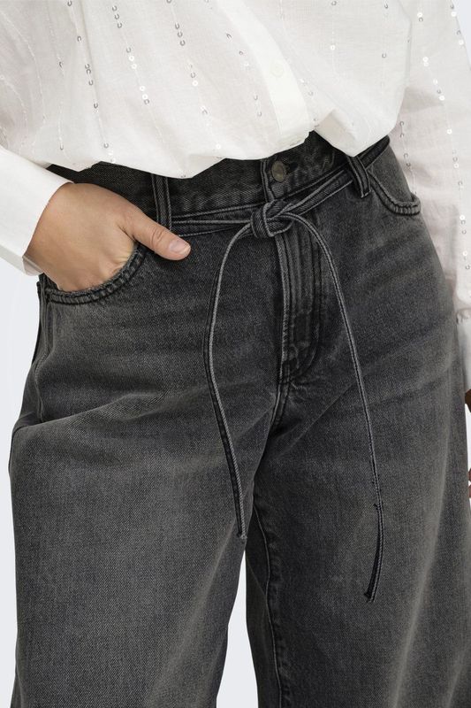 Only - Onlgianna Mw Straight - Jeans - Washed Black - 100% Katoen