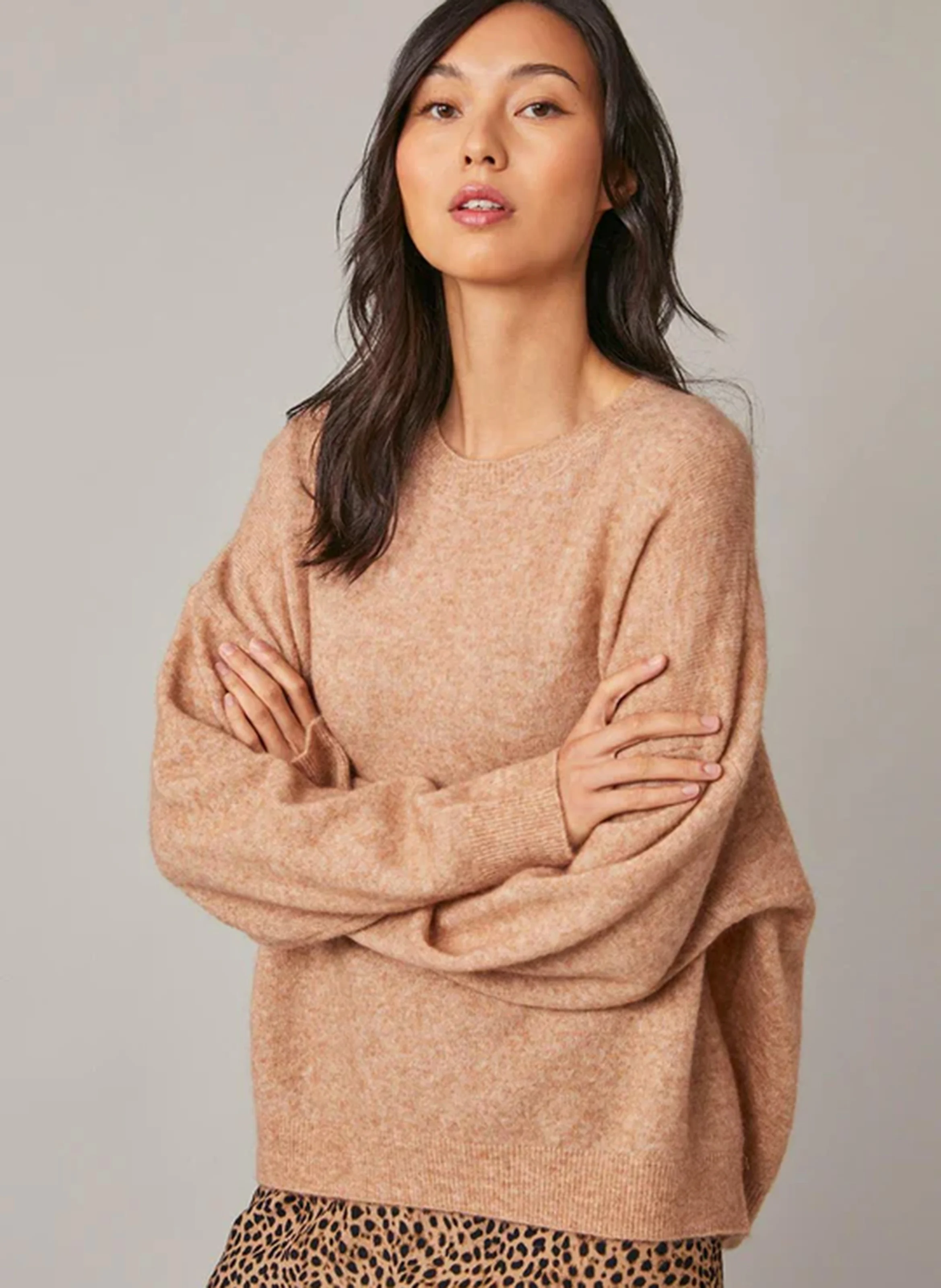 EMMAEL - Pull oversize col rond en laine mélangée | Marron