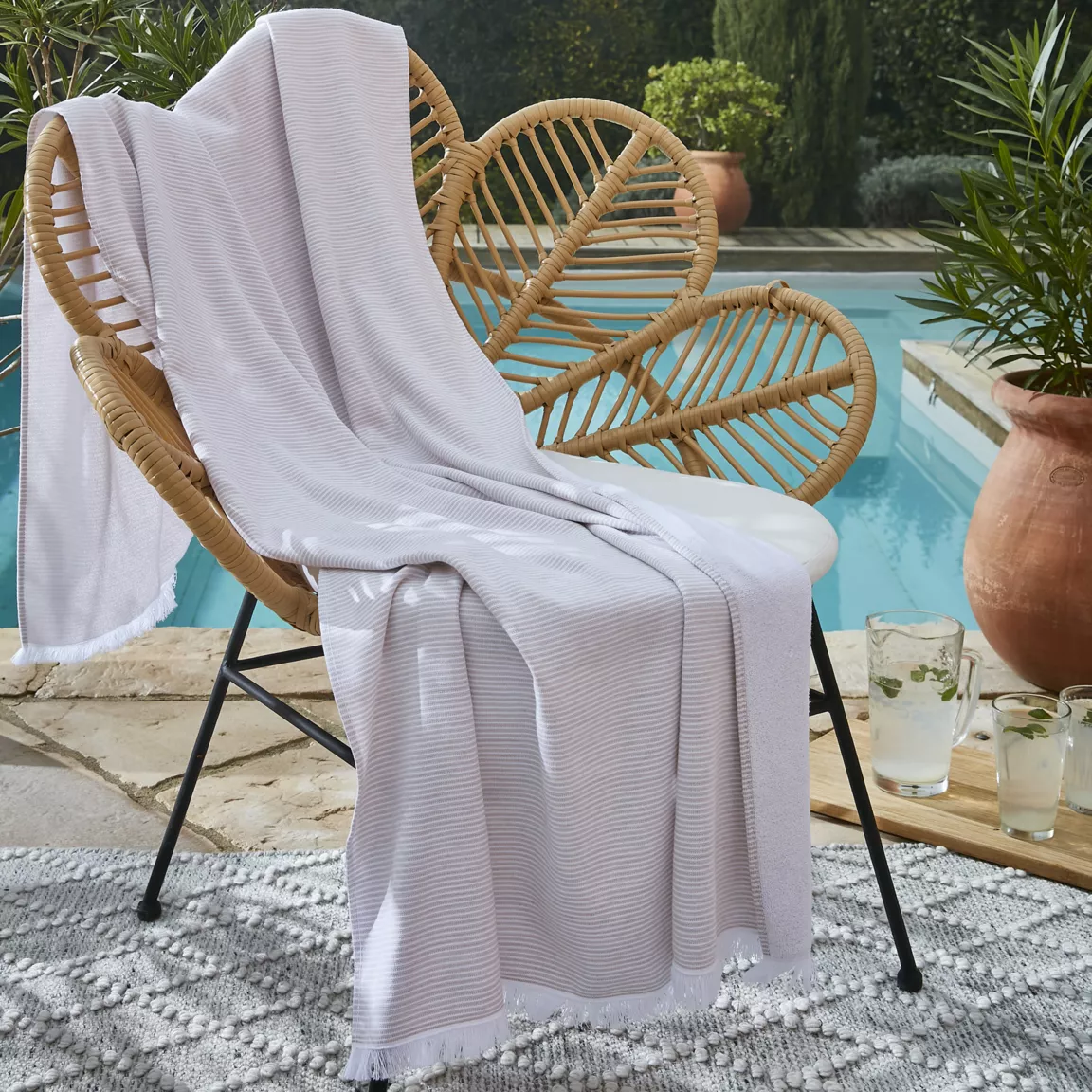 Fouta coton et éponge (95 x 180 cm) Naël Beige sable