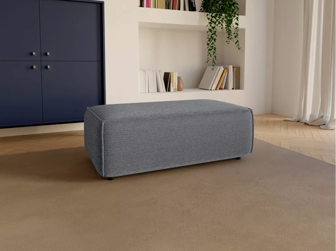 Pouf en tissu texturé bleu AMELIA
