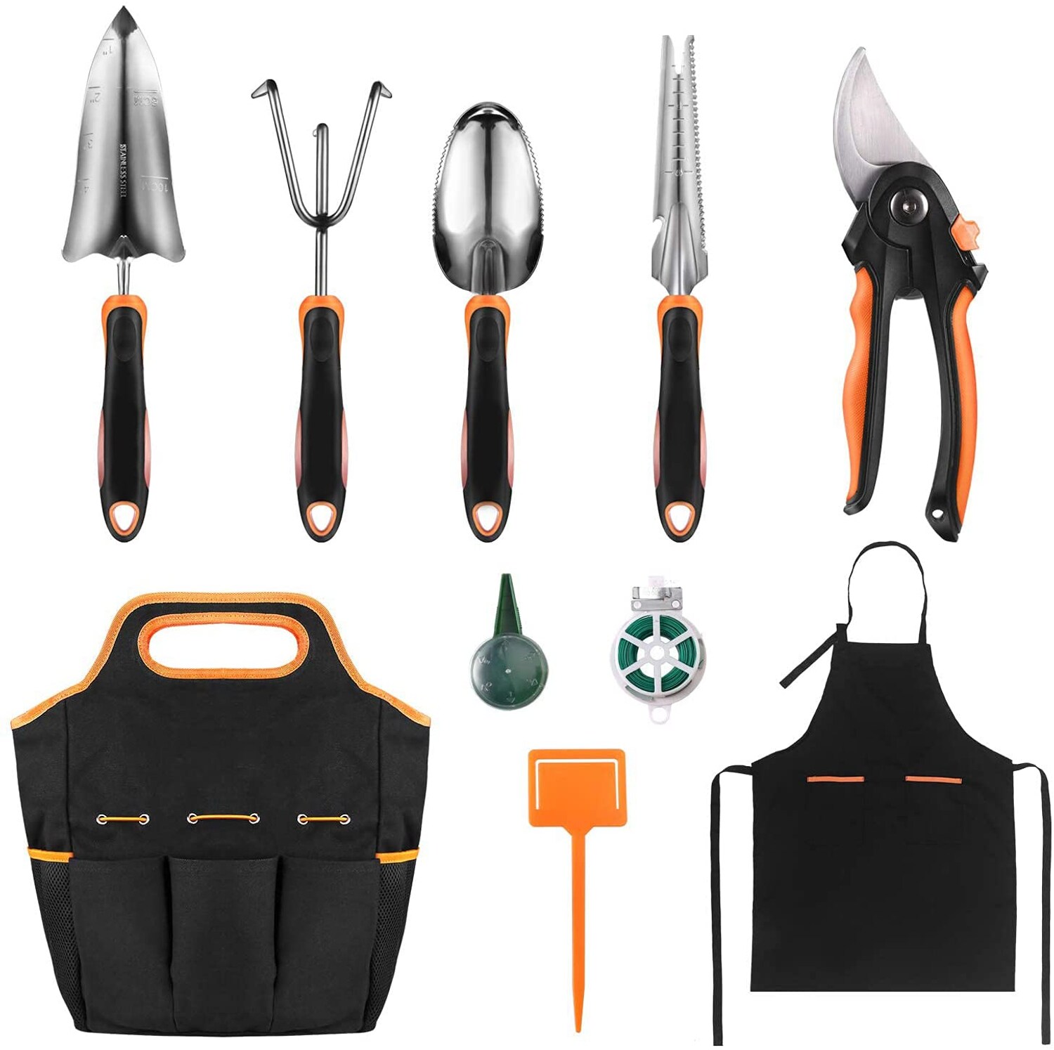 TACKLIFE GGT5A, Gartenwerkzeug Set, Gartengeräte aus Rostfreiem Edelstahl (29 in 1) : Transplantatkelle, Unkrautstecher, Gartenschere, Gartenunkrautschneider, Pflanzenkelle mit Skala, Gartengabel, Handtasche usw.