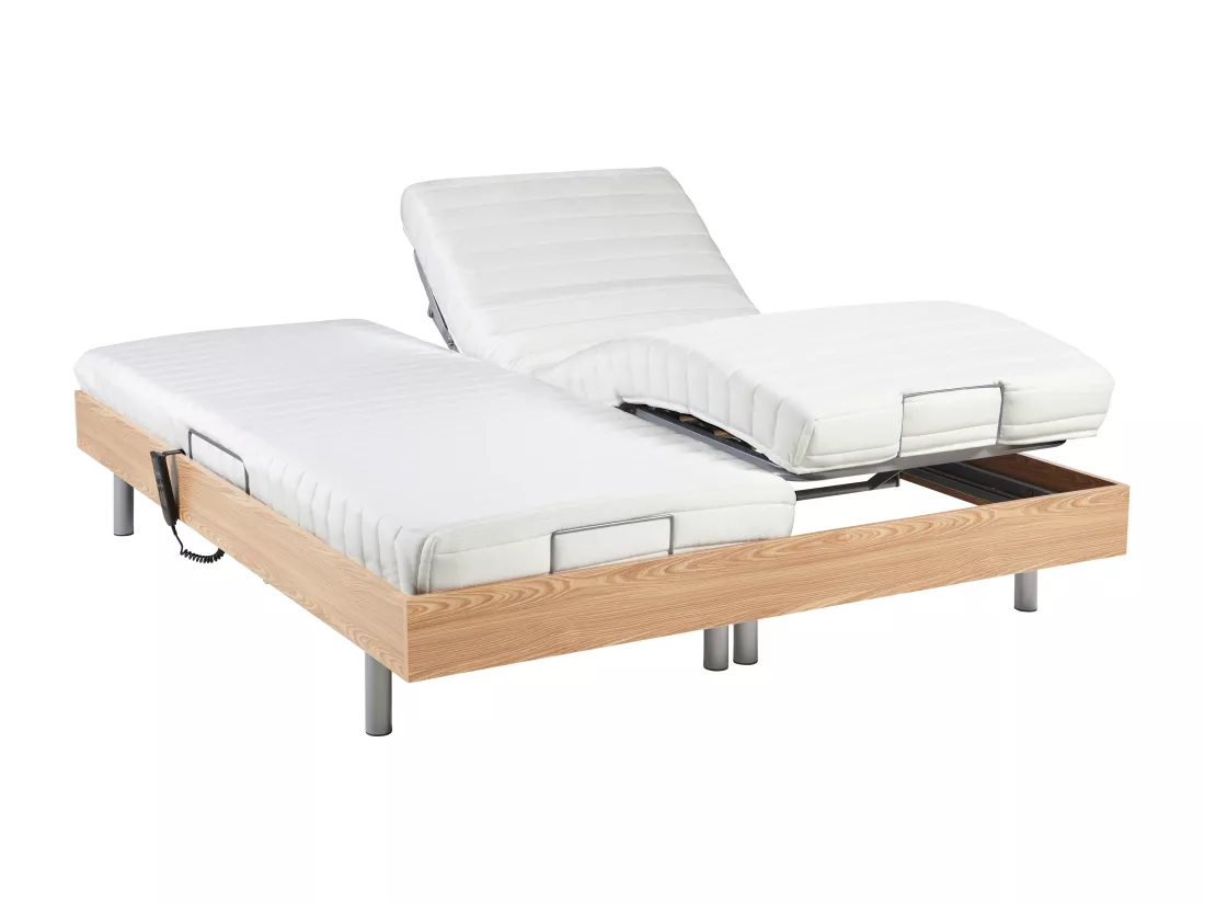 Lit électrique de relaxation tout plots + matelas latex - 2 x 90 x 200 cm - Chêne - CASSIOPEE III de YSMÉE