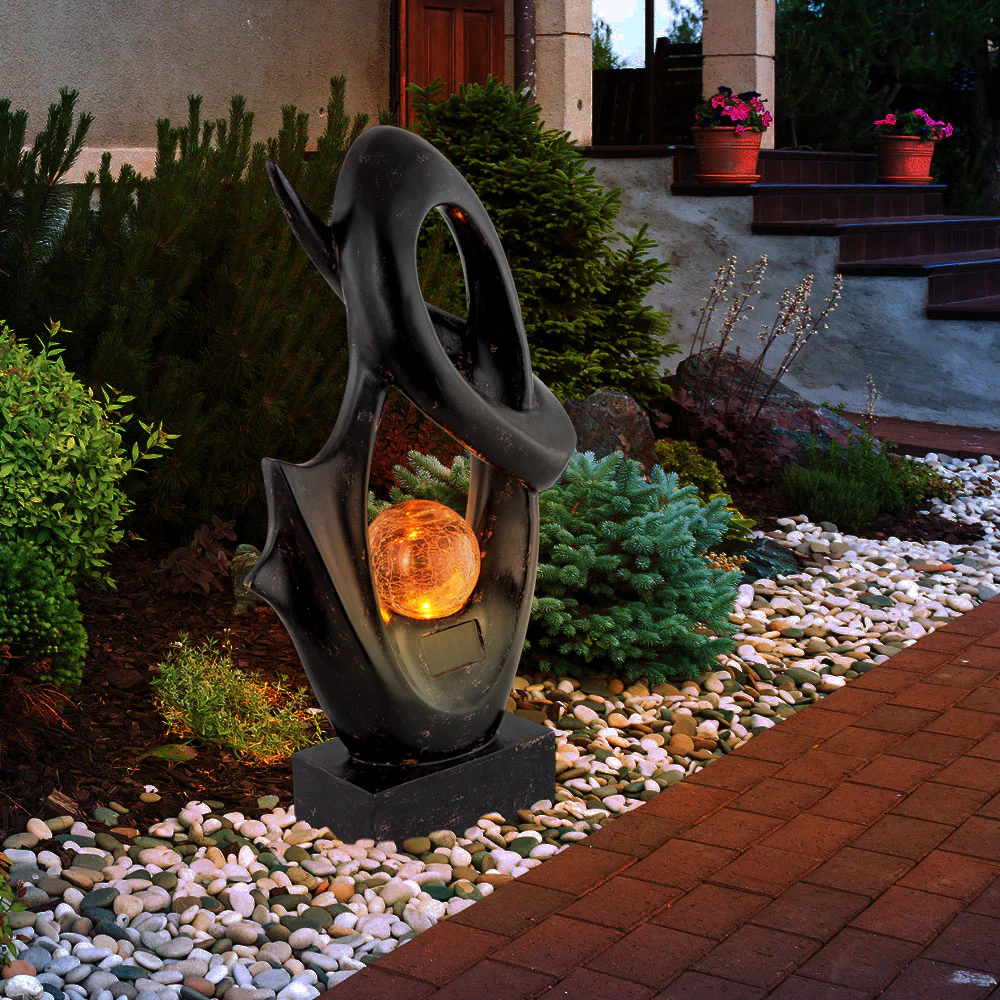 LED Solarleuchte, schwarz, Glas Crackle Design H 45 cm