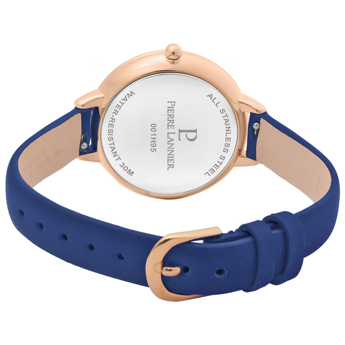 Montre PIERRE LANNIER femme acier doré rose bracelet cuir bleu