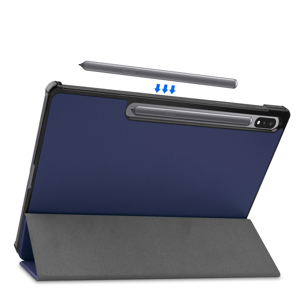 Samsung Galaxy Tab S10  Plus Flipcase Hülle Ledertasche mit Aufstellfunktion Litchi Look   S-Pen Halterung - Dunkelblau