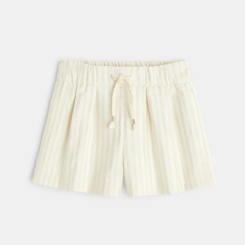 Short rayé brillant beige bébé fille Blanc