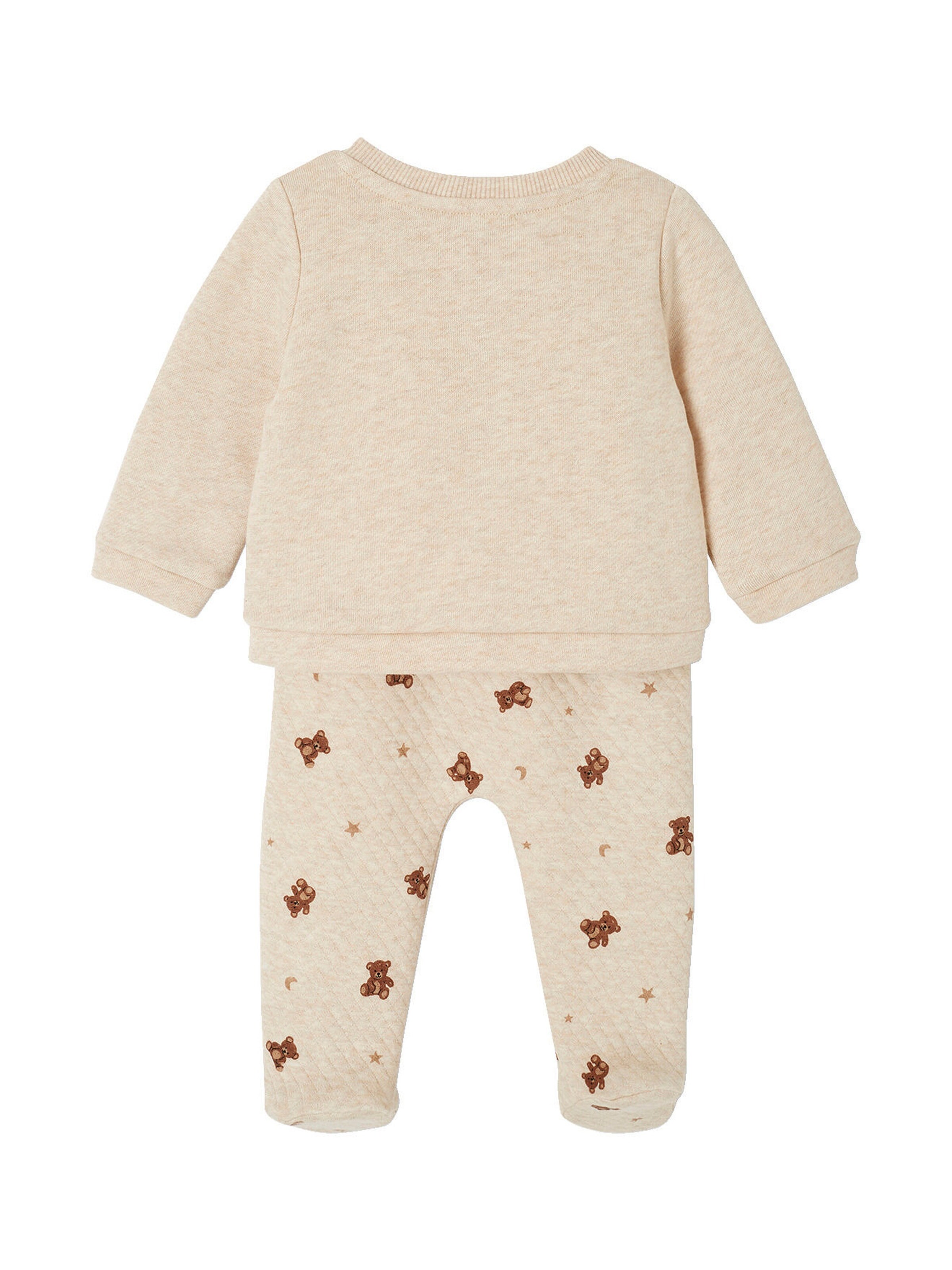 Vertbaudet Baby-Set mit Teddyprint: Wickeljacke & Hose beige meliert