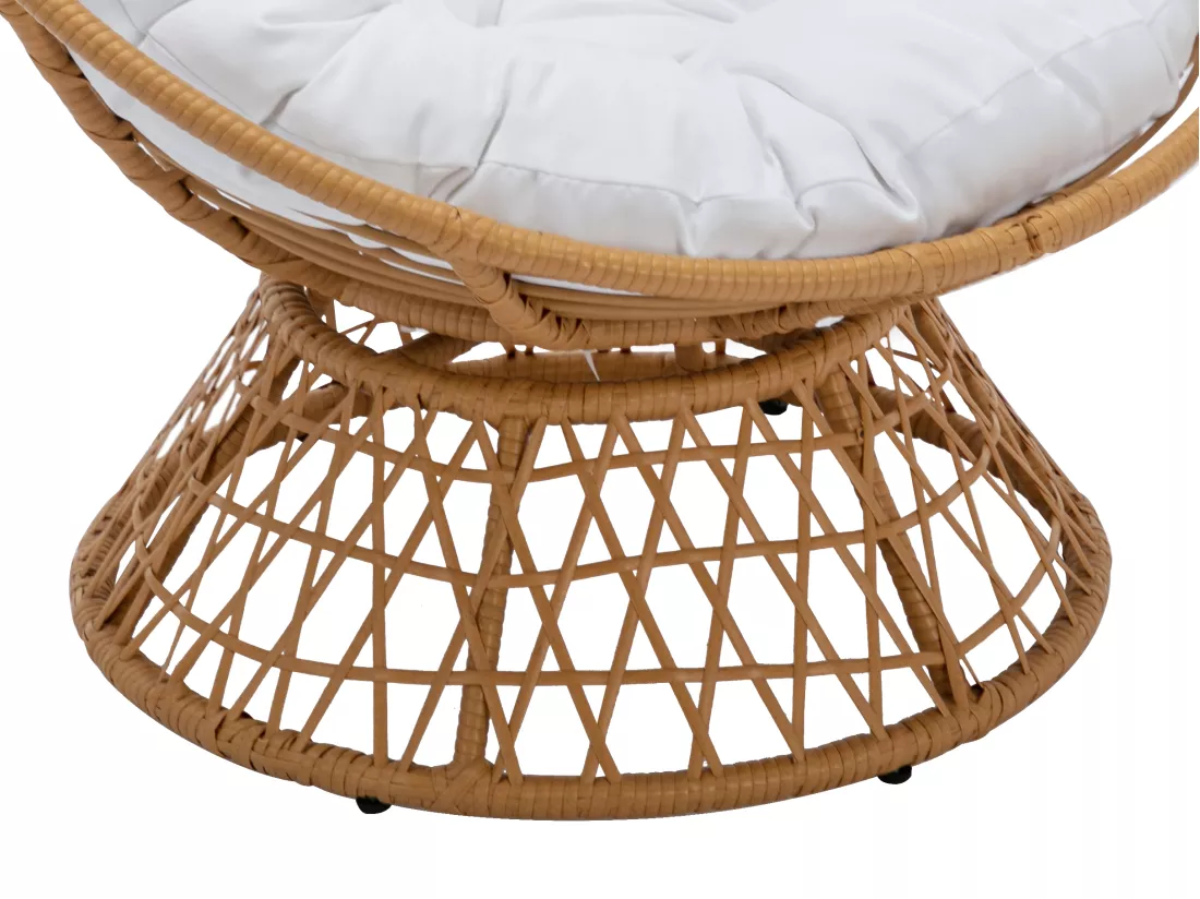 Fauteuil papasan rotatif en résine tressée - Naturel clair et coussin blanc - SYNDRA de MYLIA