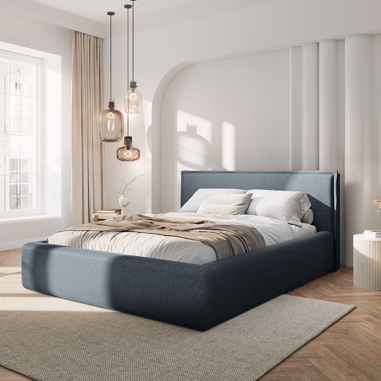 Maison Héritage Lit avec coffre de rangement Tena bleu foncé - 230x205x100 cm