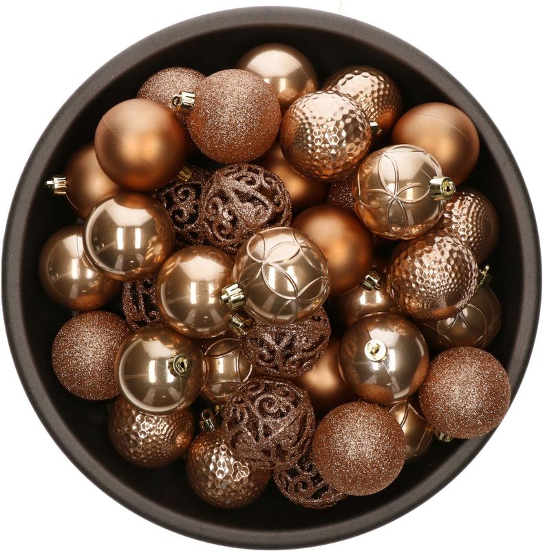 Kerstballen - Camel Bruin - Kunststof - 53 Stuks - Glans/Mat/Glitter Mix