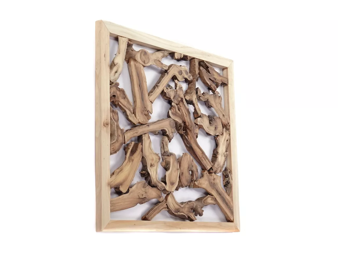 DÉCORATION MURALE branche 56x56 cm, bois de racine de teck massif couleurs naturelles