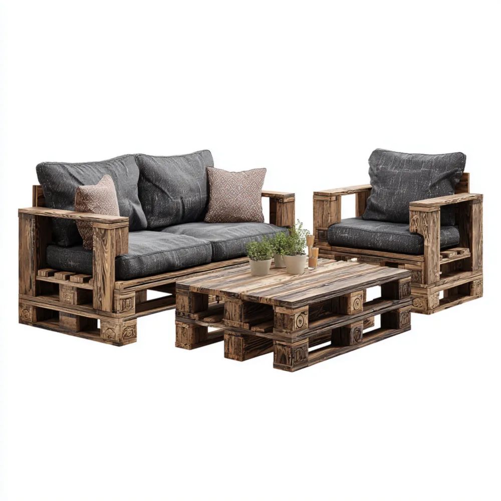 Garten-Sofaset Holzpaletten 120x80x70 cm - Dunkelgrau - Rustikales Des