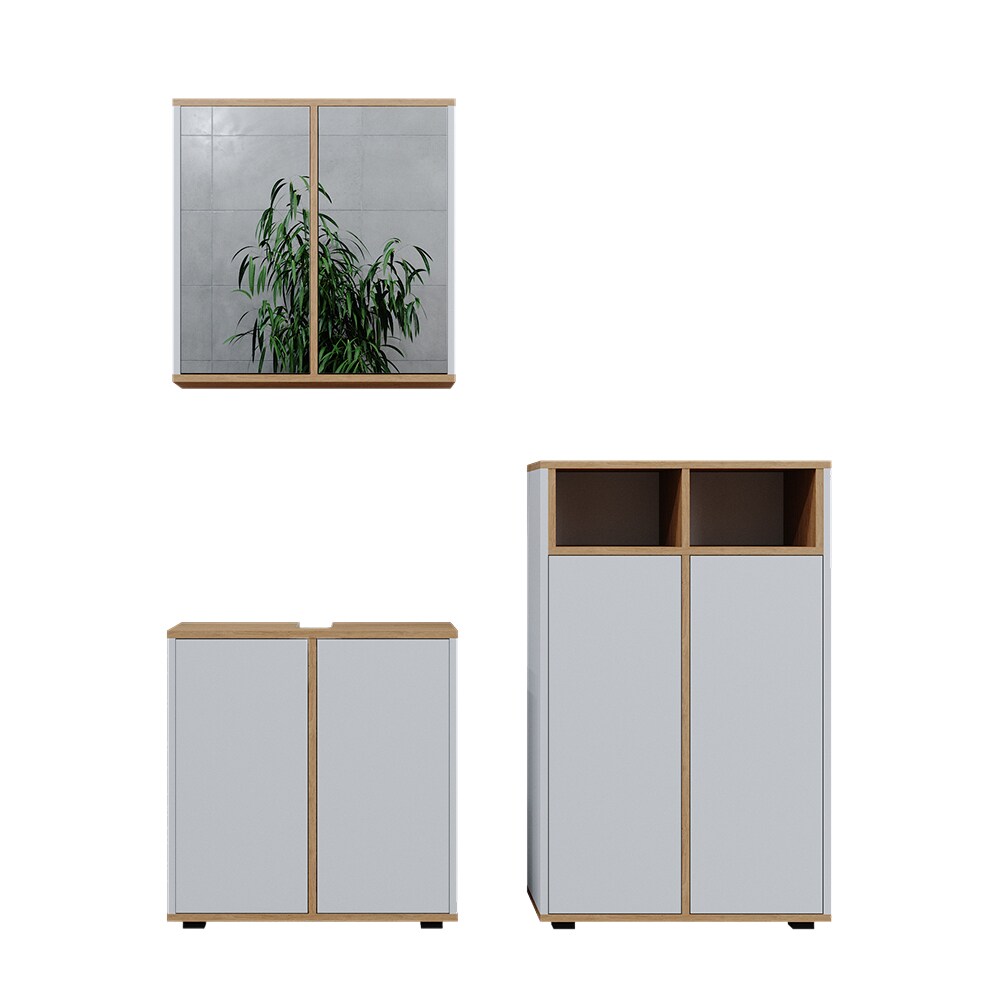 Vicco Badmöbel-Set Didi Weiß Eiche 3 Teile Midischrank mit 2 Türen