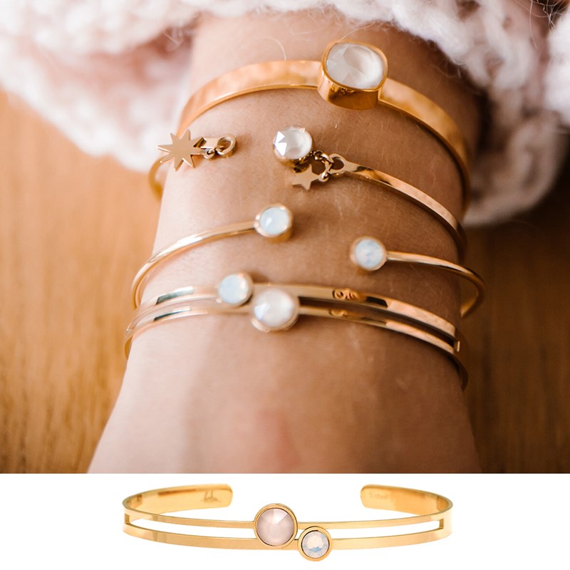 Bracelet rigide en acier cuivré orné de cristaux Swarovski avec pierres Crystal tangerine
