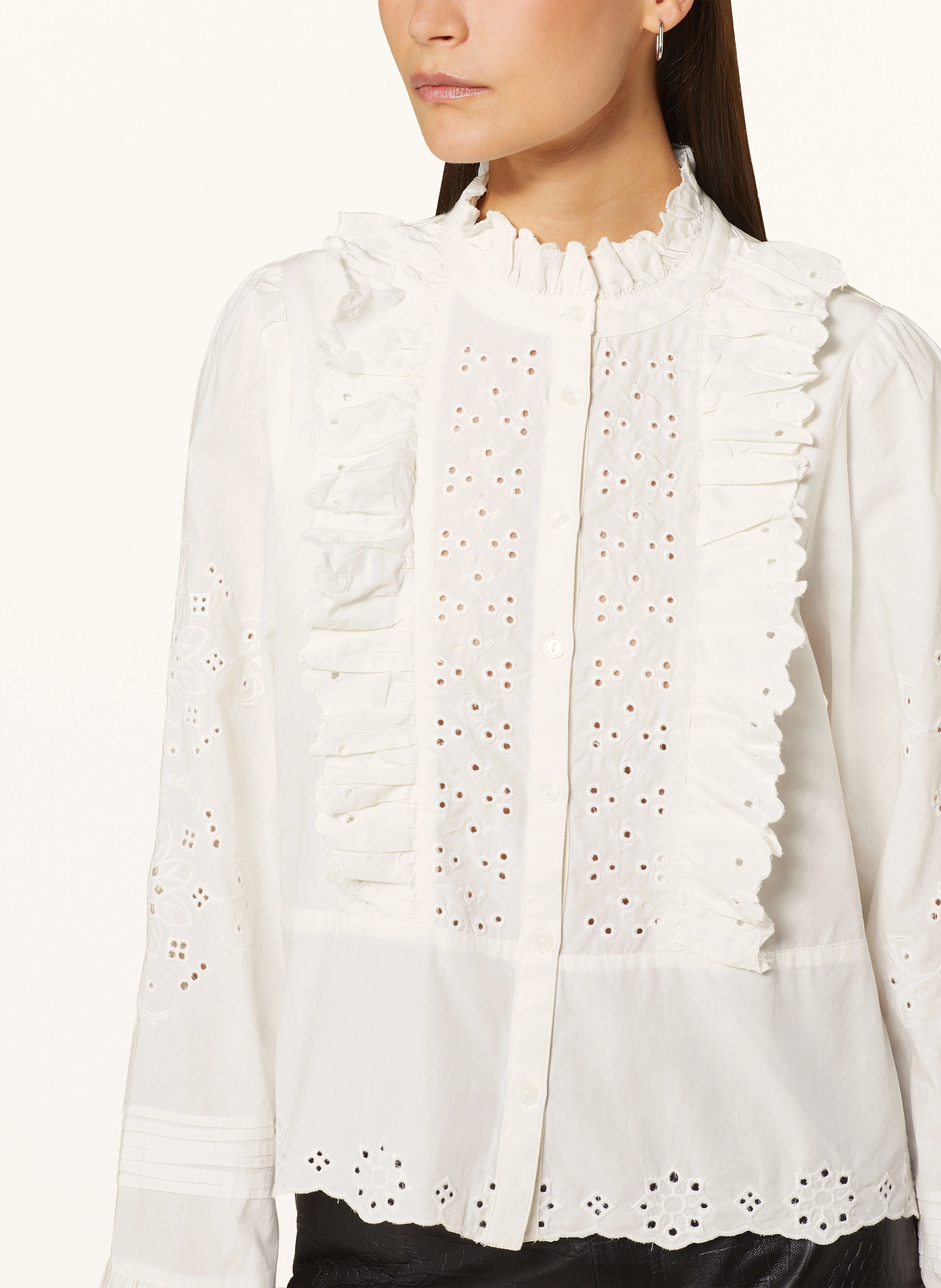 ROUGE VILA Bluse mit Rüschen und Lochspitze