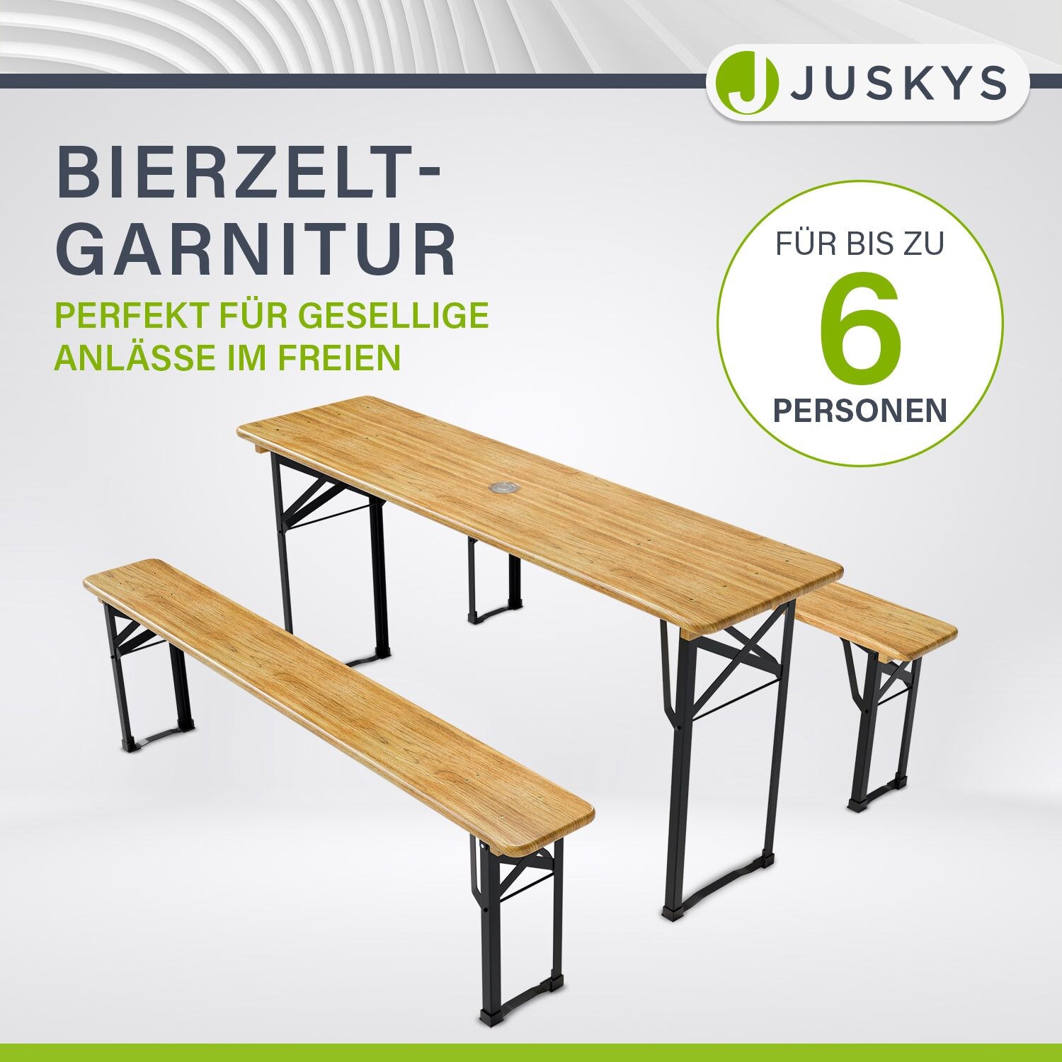 Juskys Bierzeltgarnitur Bichl 3-teilig klappbar - Gartenmöbel-Set aus 1 Biertisch + 2 Bierbänke